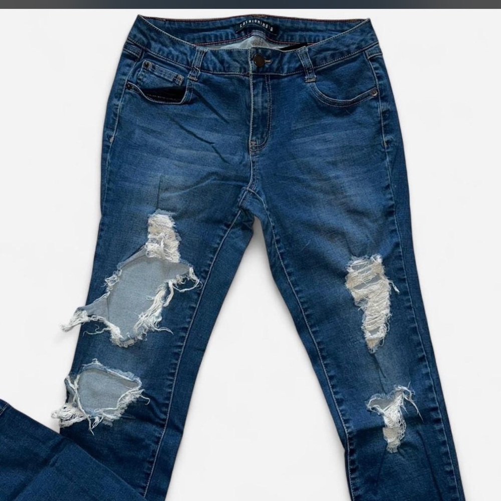 Fashion Nova Ripped Dark Blue Skinny Jeans